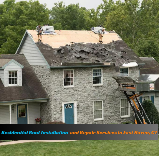 Skilled technician working on a residential roof under a clear sky, showcasing the process of installing new shingles and repairing existing roofing to ensure a durable and weather-resistant home.